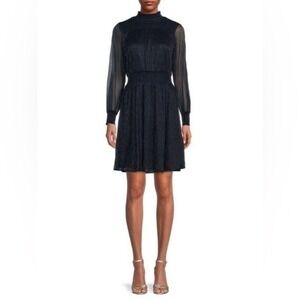 Sam Edelman Midnight Blue Metallic Long Sleeve Cocktail Dress Size 8 NWT